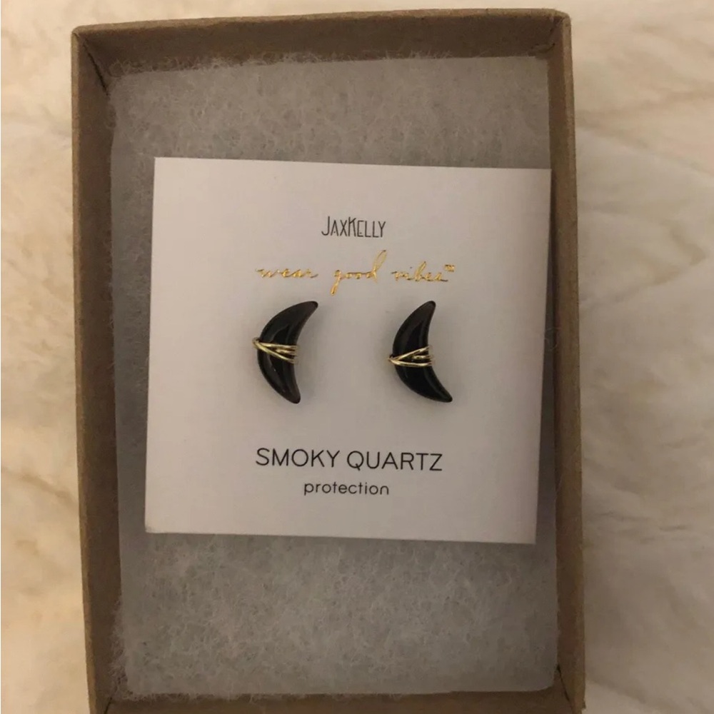 JaxKelly Smokey Quartz Wire Wrapped
Moon 18k Vermeil Stud Earrings Whimsygoth